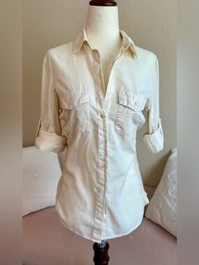 James Perse Cream Button-Up Utility Shirt Womens 2/M 100% Cotton Casual Comfy